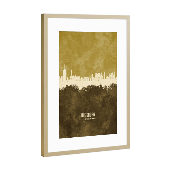 Poster mit Rahmen Gold "Augsburg Germany Skyline Brown" artboxONE - Städte