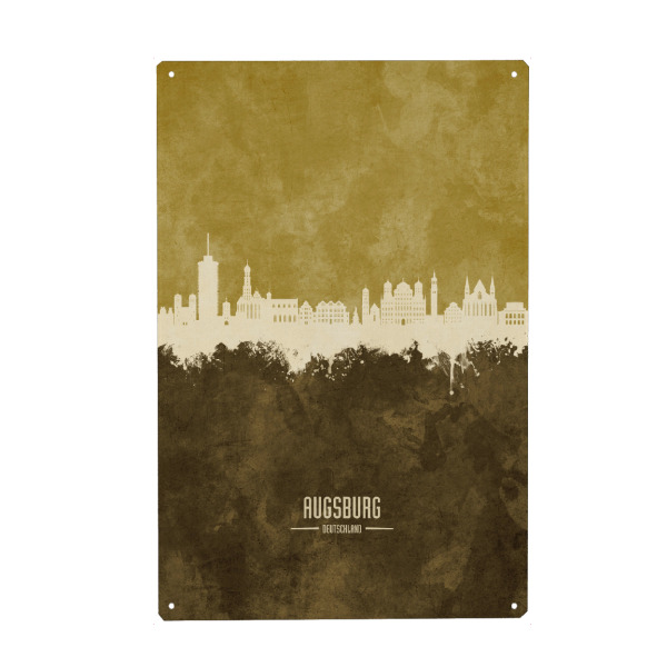 Holzbild "Augsburg Germany Skyline Brown" artboxONE - Städte - Augsburg,Deutschland,Skyline,Cityscape,Stadtbild,Watercolor,Painting,City,Stadt,Germany