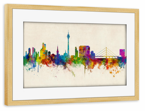 Poster mit Rahmen kiefer "Düsseldorf Germany Skyline Urban" artboxONE - Städte,Städte / Düsseldorf