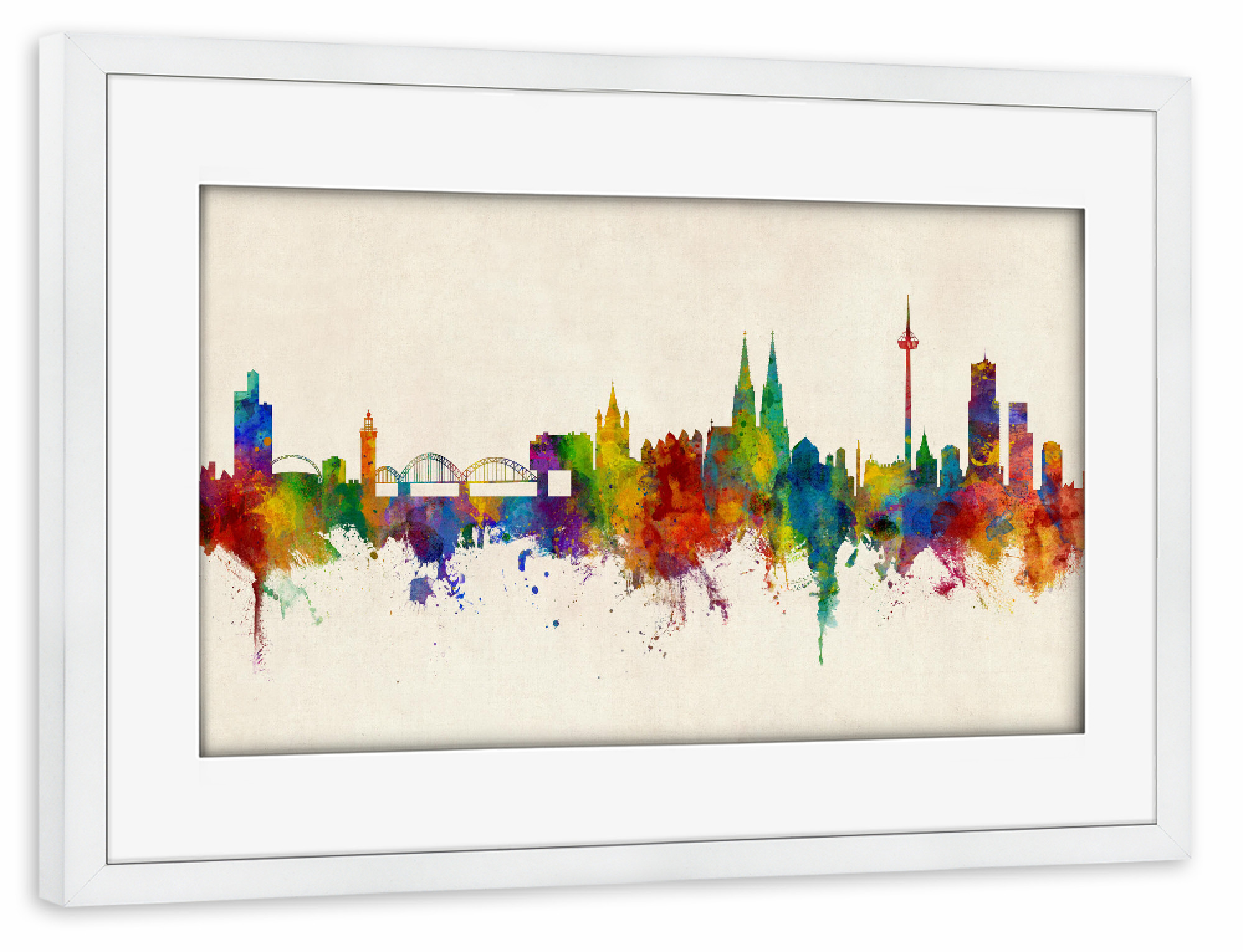 Poster mit Rahmen weiß "Cologne Germany Skyline Urban" artboxONE - Städte,Städte / Köln