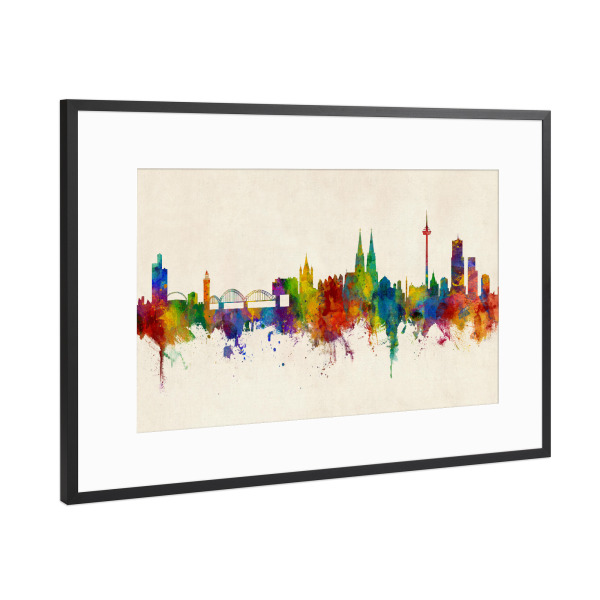 Poster mit Rahmen Schwarz (Metallic) "Cologne Germany Skyline Urban" artboxONE - Städte,Städte / Köln