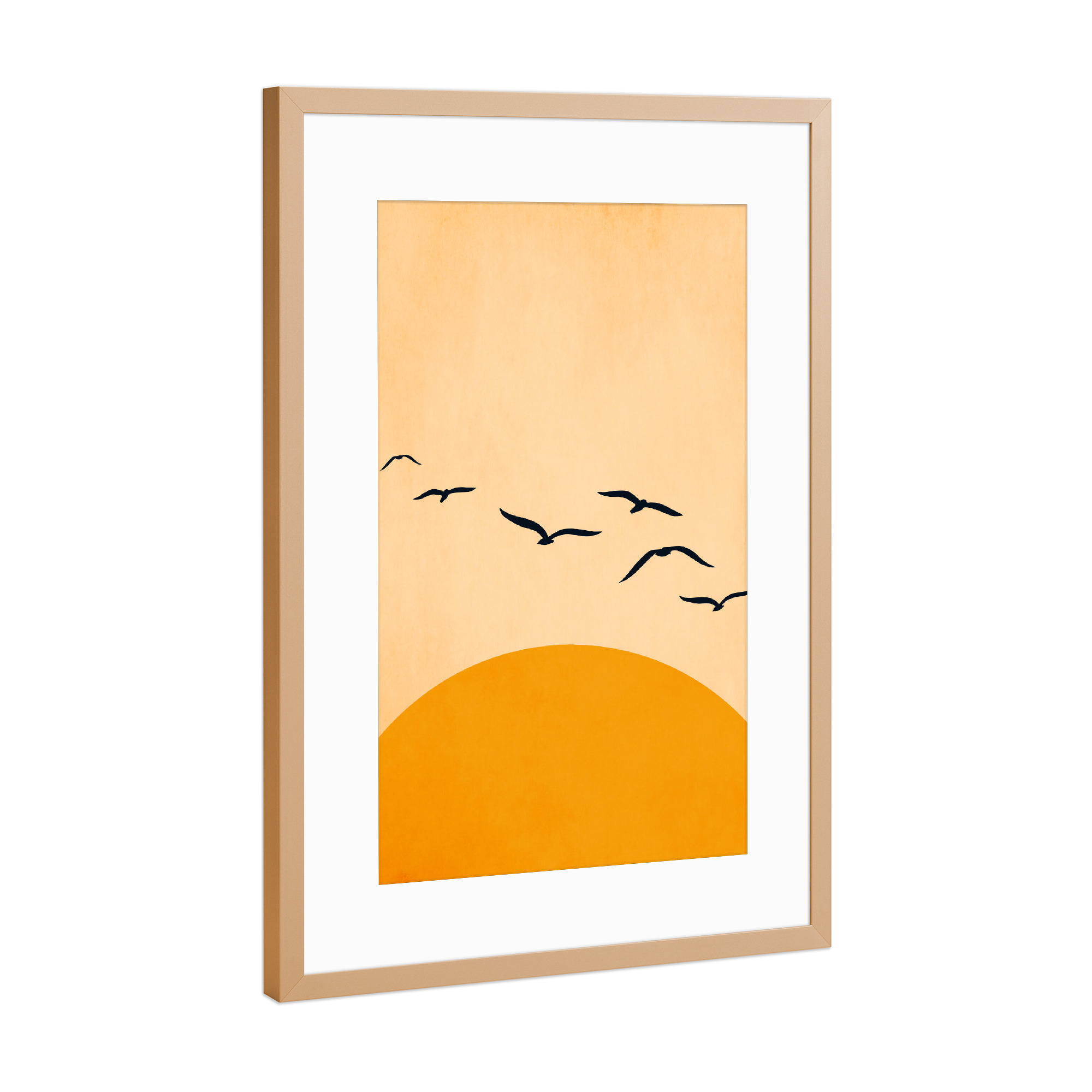 Poster mit Rahmen Kupfer "One Day We Will Fly" artboxONE - Tiere,Abstrakt - Sonne,Vögel,Birds,Sun,Abstract,Abstrakt,Natur,Nature,Tiere,Animals