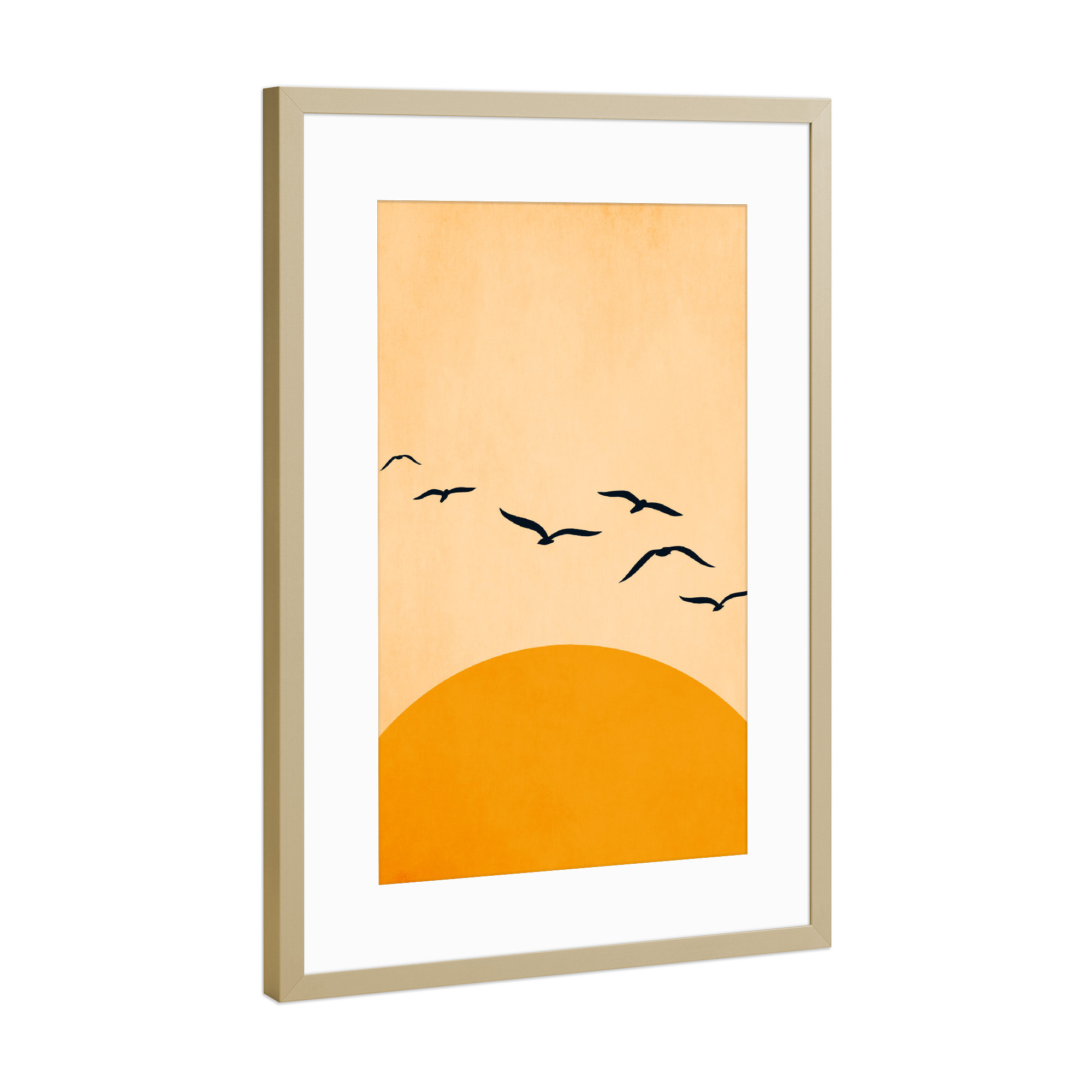 Poster mit Rahmen Gold "One Day We Will Fly" artboxONE - Tiere,Abstrakt - Sonne,Vögel,Birds,Sun,Abstract,Abstrakt,Natur,Nature,Tiere,Animals