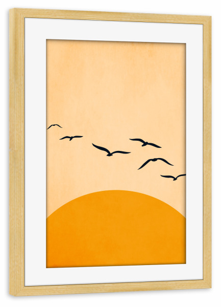 Poster mit Rahmen kiefer "One Day We Will Fly" artboxONE - Tiere,Abstrakt - Sonne,Vögel,Birds,Sun,Abstract,Abstrakt,Natur,Nature,Tiere,Animals