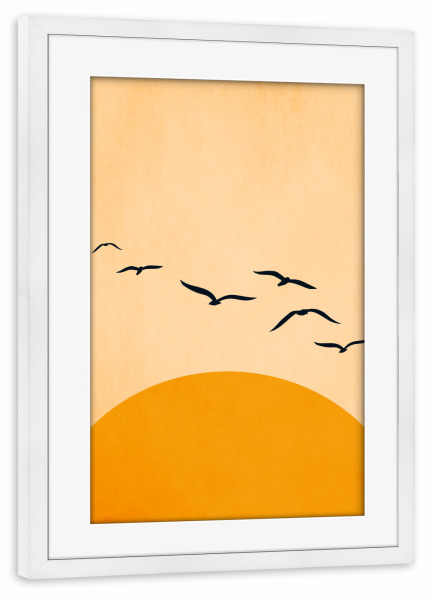 Poster mit Rahmen weiß "One Day We Will Fly" artboxONE - Tiere,Abstrakt - Sonne,Vögel,Birds,Sun,Abstract,Abstrakt,Natur,Nature,Tiere,Animals