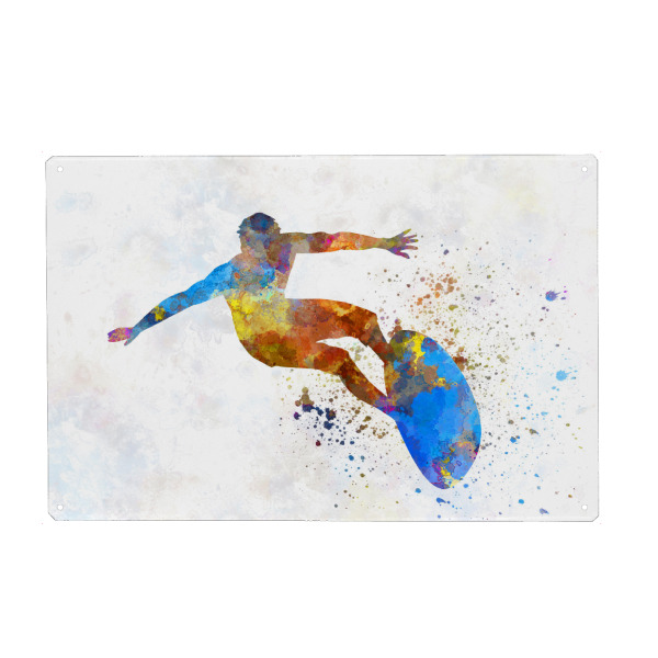 Metall Poster "Surfer in watercolor-b" artboxONE - Sport - Watercolor,Sport,Sports,Illustration,Surfing,Surfer,Sea,California,Bunt,Colorful