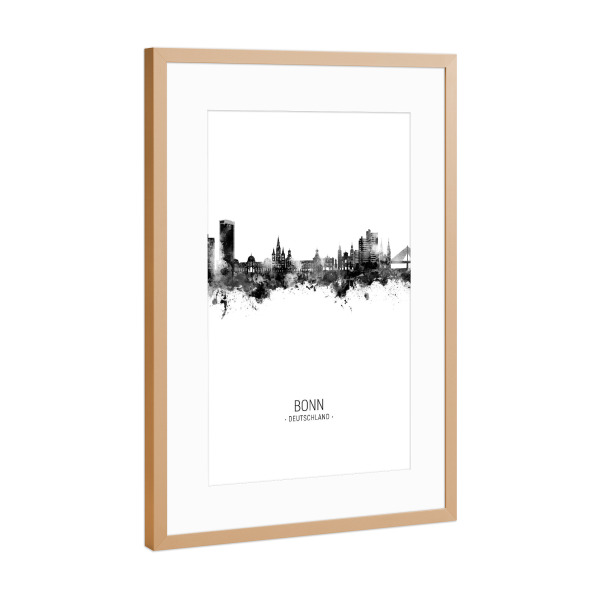 Poster mit Rahmen Kupfer "Bonn Germany Skyline BW" artboxONE - Städte,Schwarzweiß