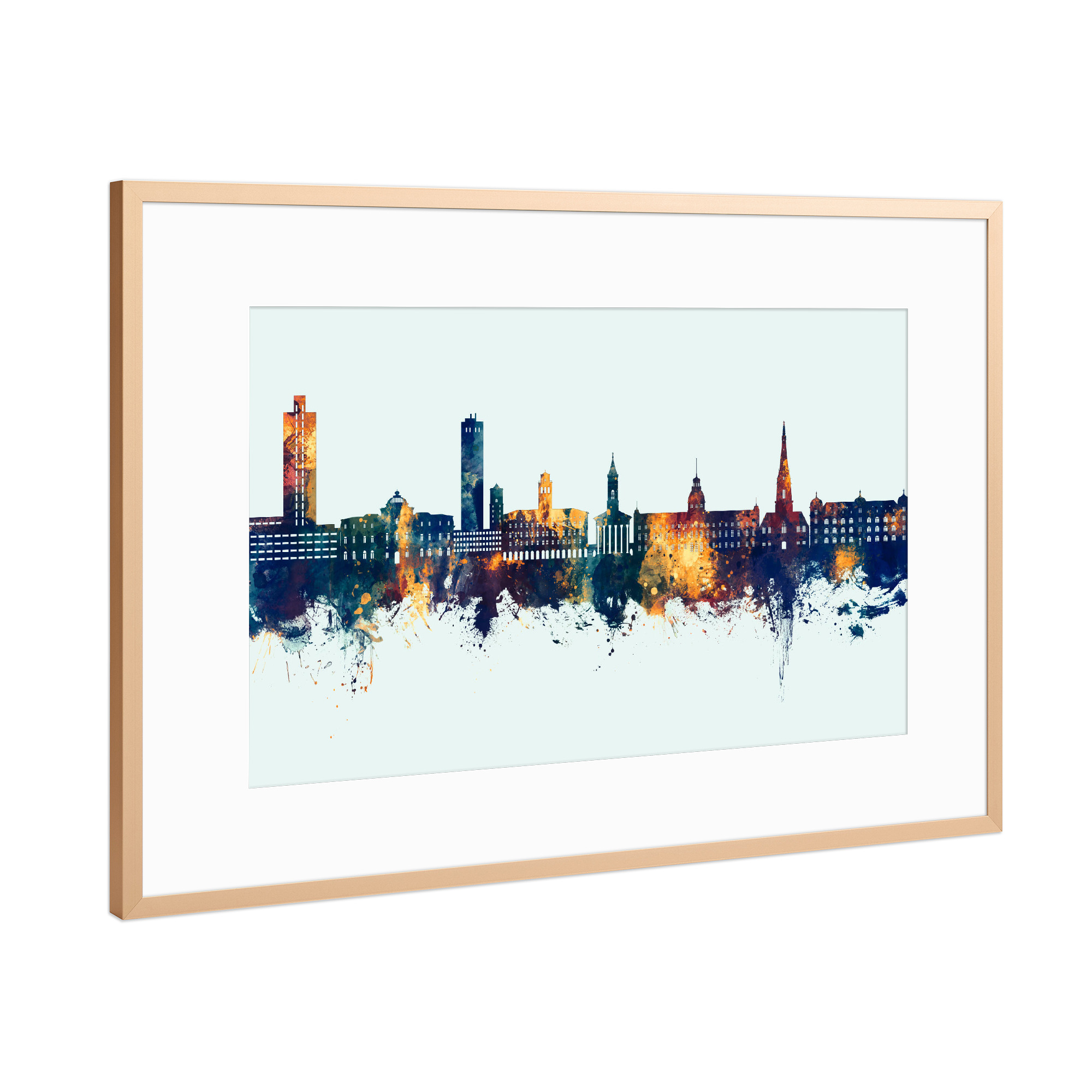 Poster mit Rahmen Kupfer "Karlsruhe Germany Skyline Winter" artboxONE - Städte