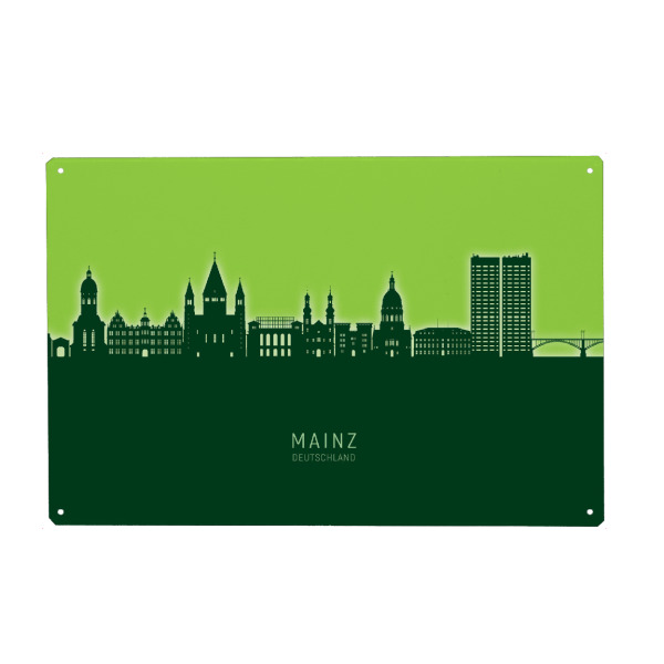 Metall Poster "Mainz Germany Skyline Glow Green" artboxONE - Städte