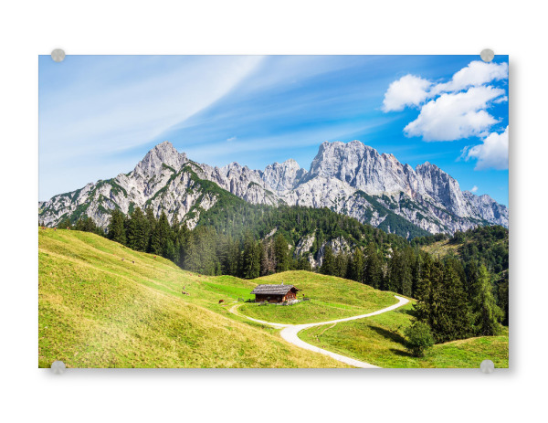 Acrylglasbild "Alm, Hütte und Berge" artboxONE - Natur,Reise,Architektur,Reise / Länder