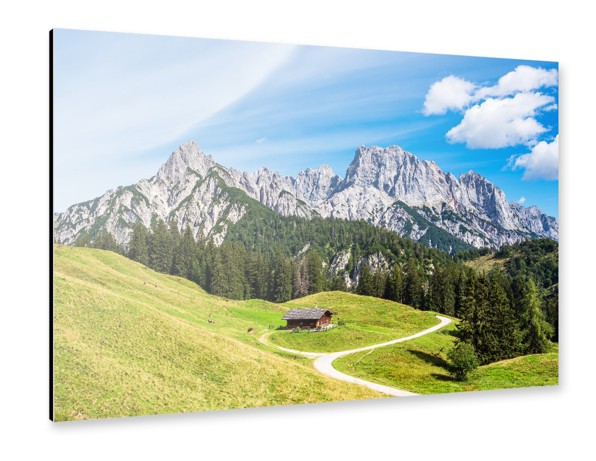 Alu-Dibond "Alm, Hütte und Berge" 30x20 cm artboxONE