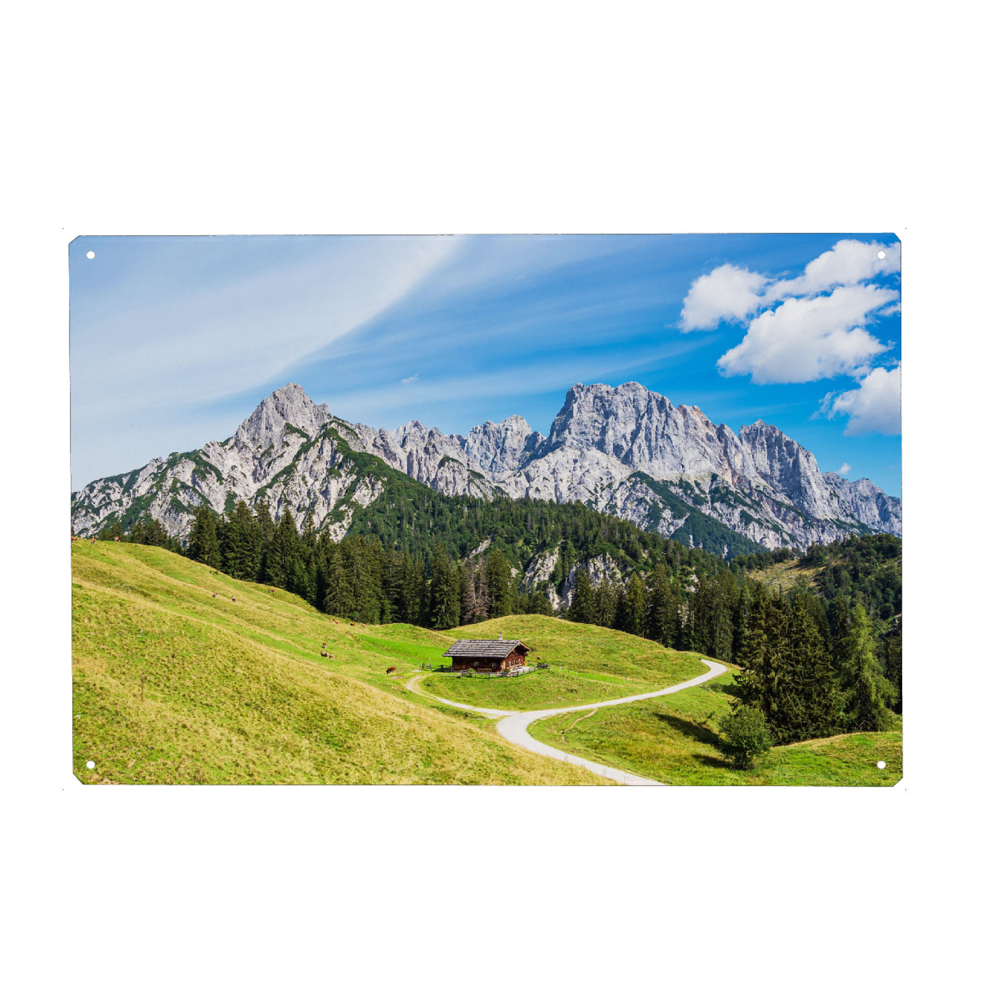 Holzbild "Alm, Hütte und Berge" artboxONE - Natur,Reise,Architektur,Reise / Länder