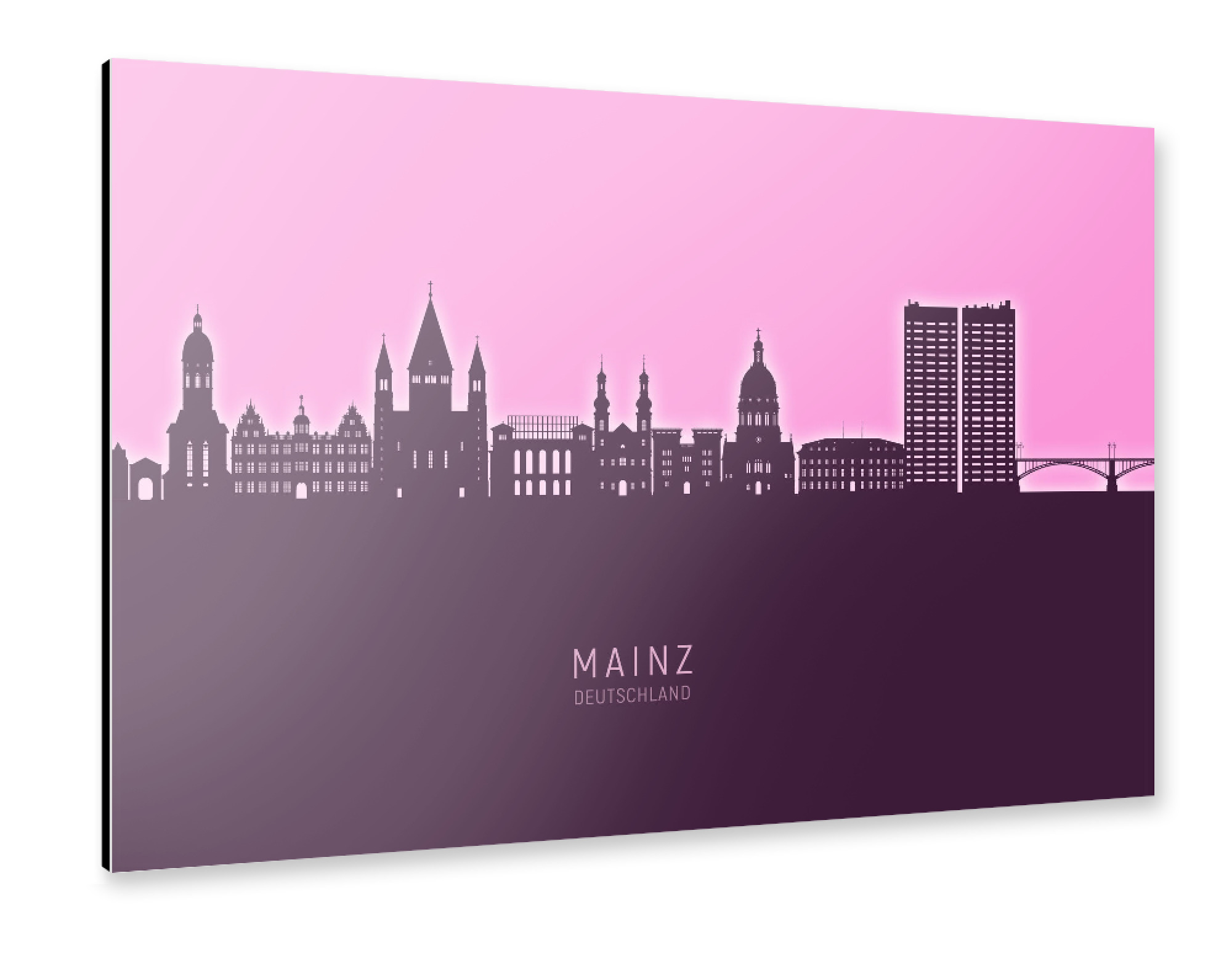 Alu-Dibond "Mainz Germany Skyline Glow Pink" 30x20 cm artboxONE