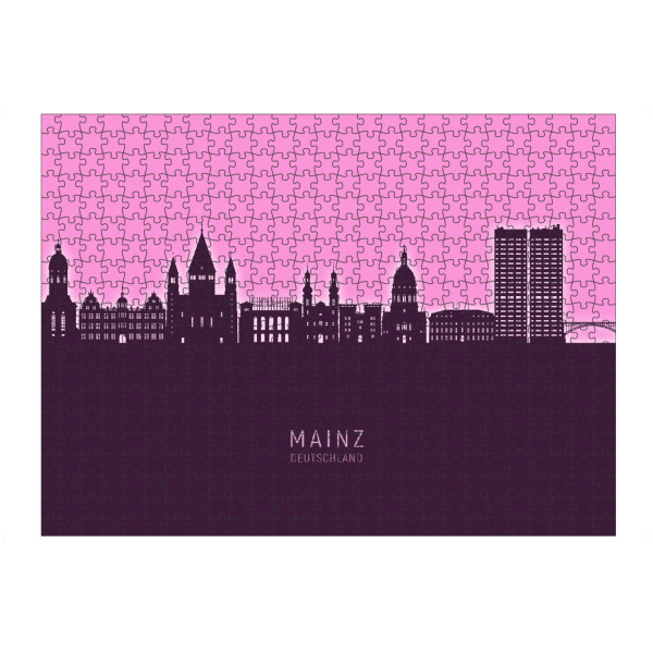 Puzzle Ravensburger "Mainz Germany Skyline Glow Pink" artboxONE - Städte