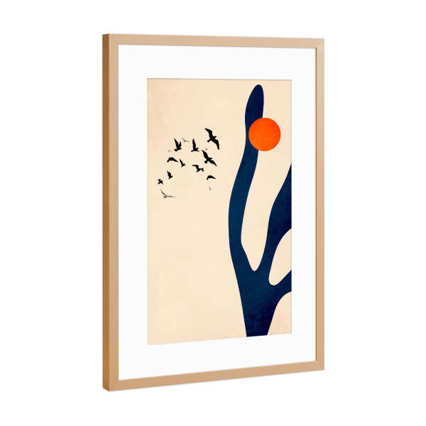 Poster mit Rahmen Kupfer "Desert Birds in Sun" artboxONE - Floral,Abstrakt - Vogel,Sonne,Kaktus,Abstract,Abstrakt,Sun,Birds,Cactus