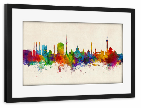 Poster mit Rahmen schwarz "Hannover Germany Skyline Urban" artboxONE - Städte