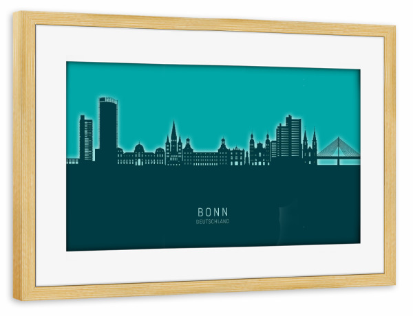 Poster mit Rahmen kiefer "Bonn Germany Skyline Glow Teal" artboxONE - Städte