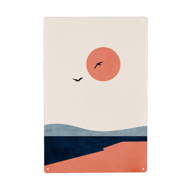 Holzbild "Der Strand des Glücks" artboxONE - Natur,Tiere,Abstrakt - Sonnenuntergang,Abstrakt,Sunset,Birds,Vögel,Animals,Tiere,Abstract,Natur,Nature