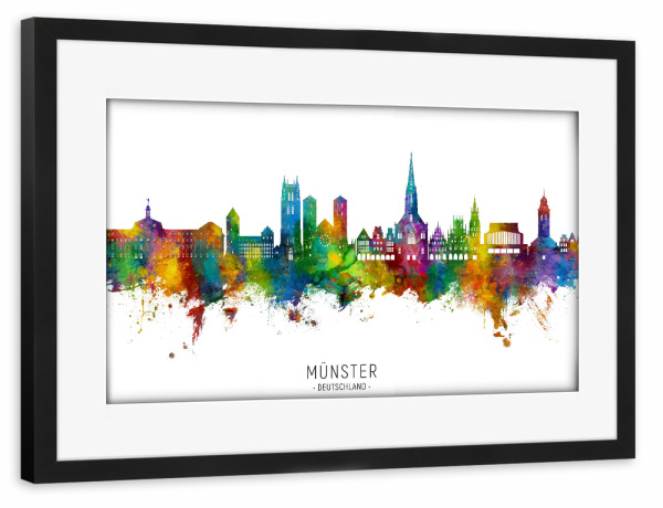 Poster mit Rahmen schwarz "Münster Germany Skyline txt" artboxONE - Städte