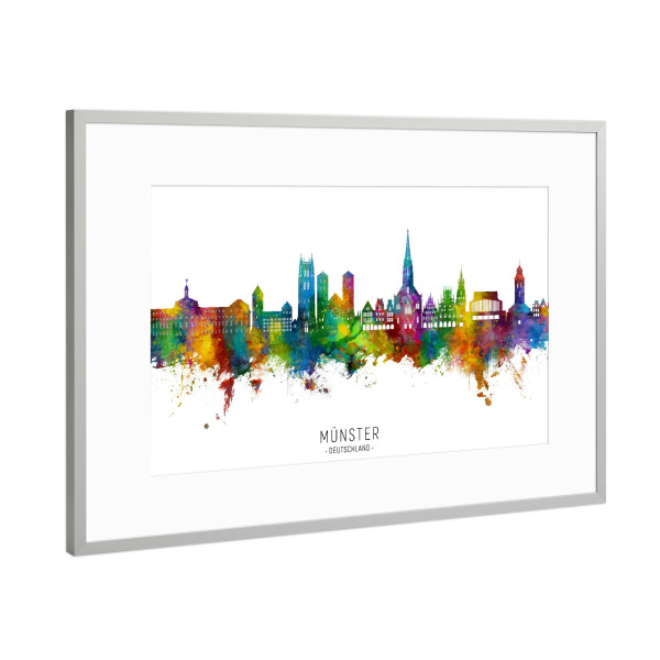 Poster mit Rahmen Silber "Münster Germany Skyline txt" artboxONE - Städte