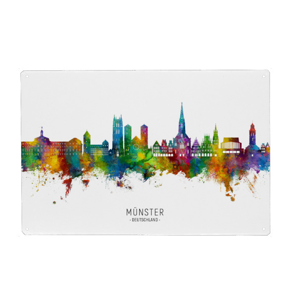 Holzbild "Münster Germany Skyline txt" artboxONE - Städte - Münster,Deutschland,Skyline,Cityscape,Stadtbild,Watercolor,Painting,City,Stadt,Germany