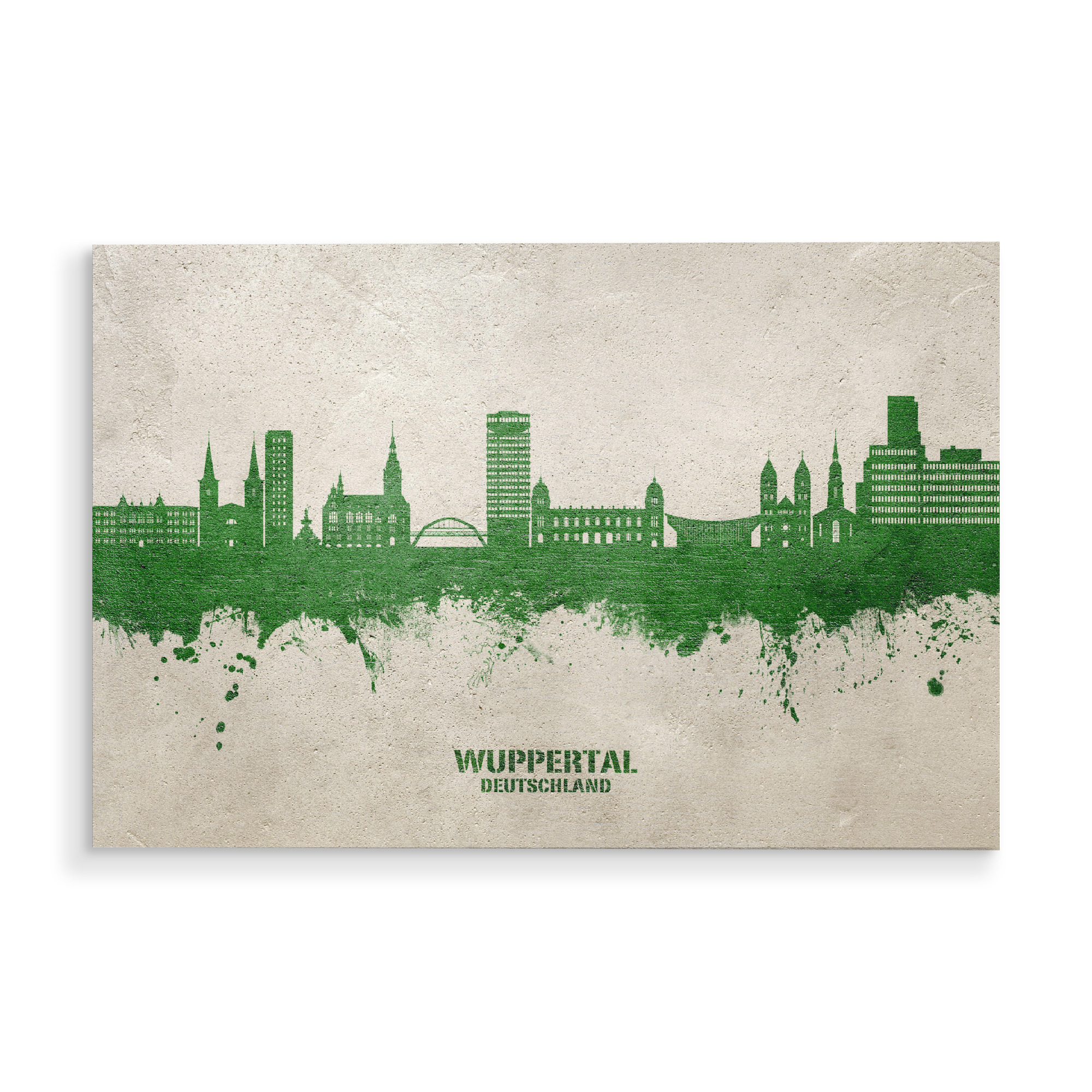 Holzbild "Wuppertal Skyline PaintGreen" artboxONE - Städte - Wuppertal,Deutschland,Skyline,Cityscape,Stadtbild,Watercolor,Painting,City,Stadt,Germany