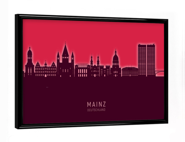 Poster mit schwarzem Rahmen "Mainz Germany Skyline Glow Red" artboxONE - Städte