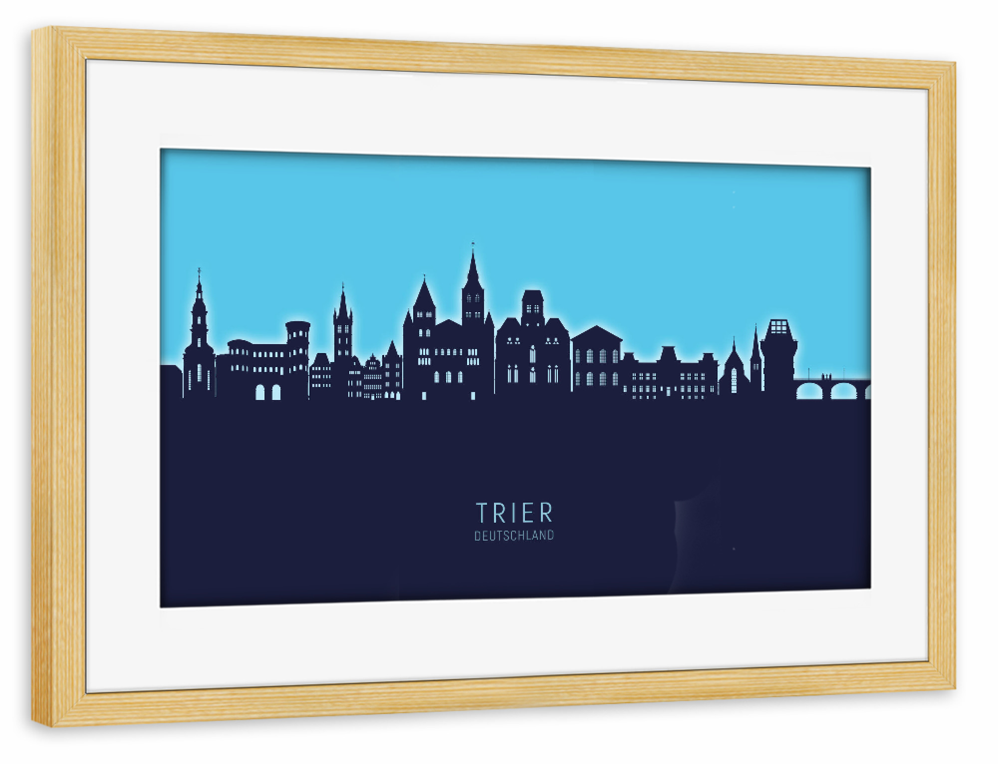 Poster mit Rahmen kiefer "Trier Germany Skyline Glow Blue" artboxONE - Städte