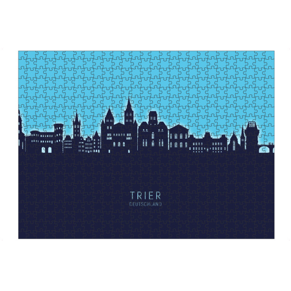 Puzzle Ravensburger "Trier Germany Skyline Glow Blue" artboxONE - Städte