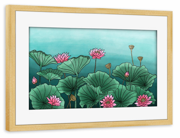 Poster mit Rahmen kiefer "Lotuspflanze" artboxONE - Natur,Floral,Abstrakt