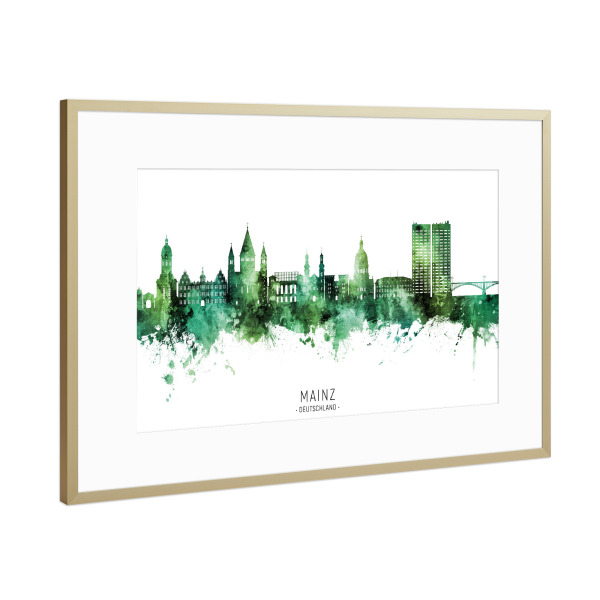 Poster mit Rahmen Gold "Mainz Germany Skyline Green Name" artboxONE - Städte