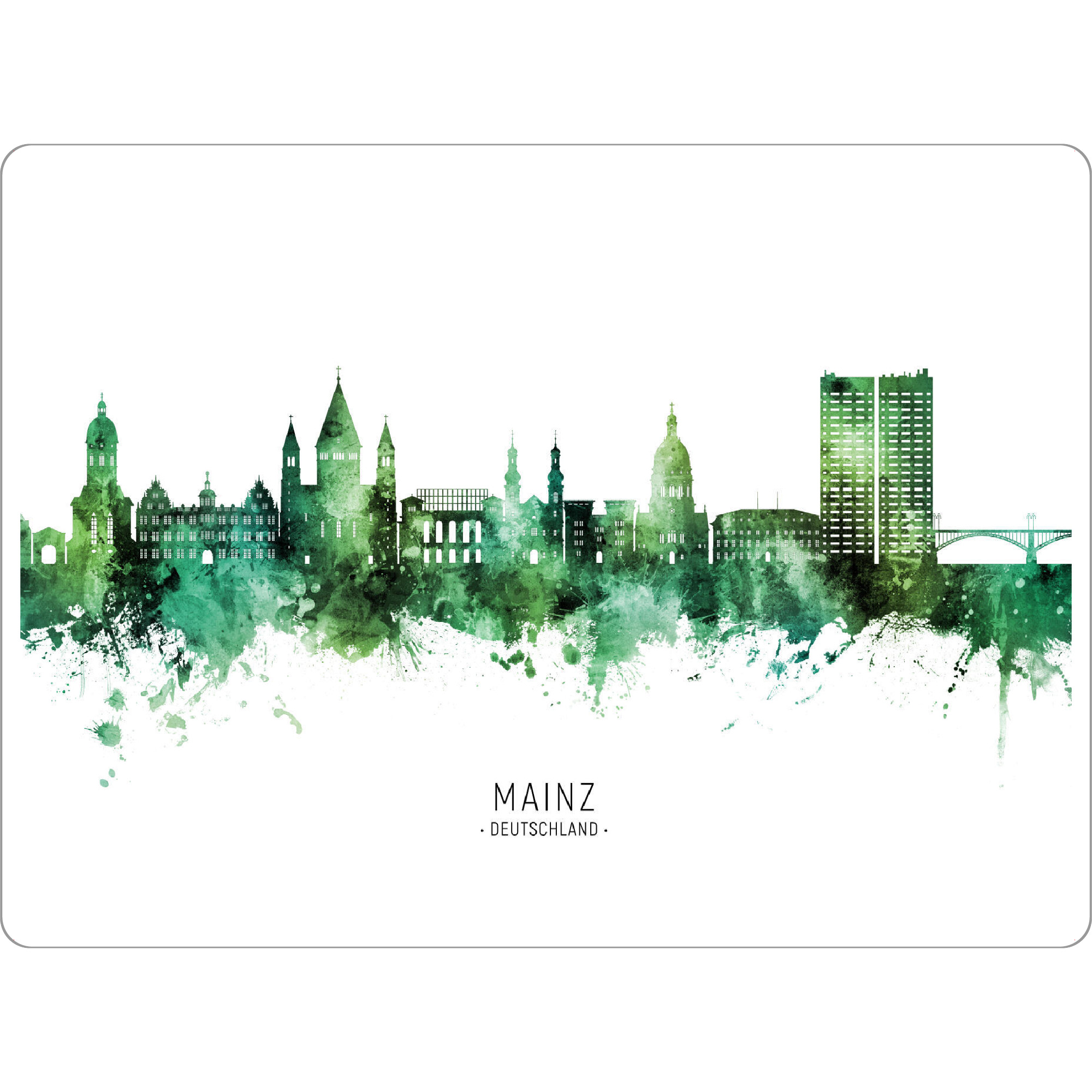 Tischset "Mainz Germany Skyline Green Name" artboxONE - Städte - Mainz,Deutschland,Skyline,Cityscape,Stadtbild,Watercolor,Painting,City,Stadt,Germany
