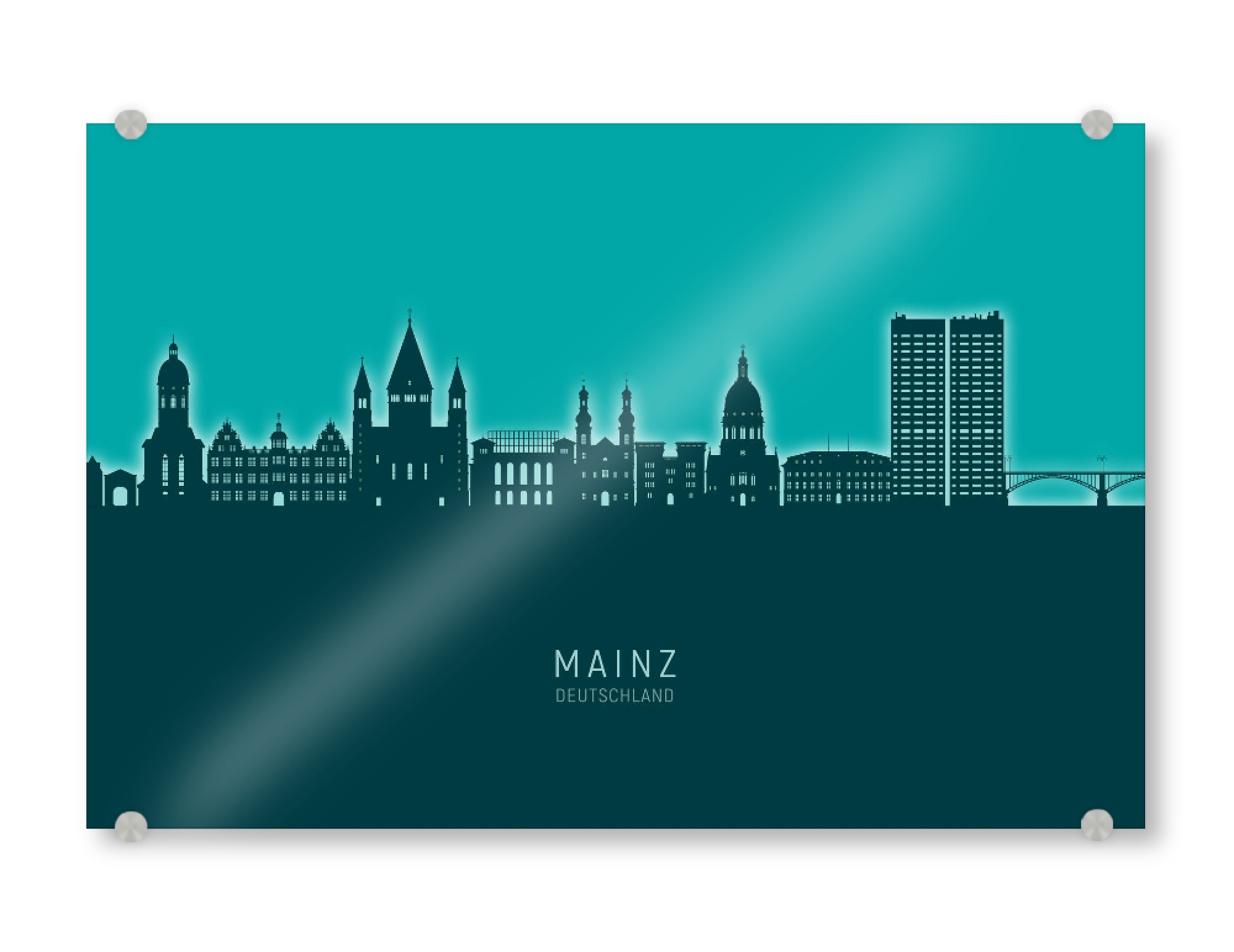 Acrylglasbild "Mainz Germany Skyline Glow Teal" artboxONE - Städte