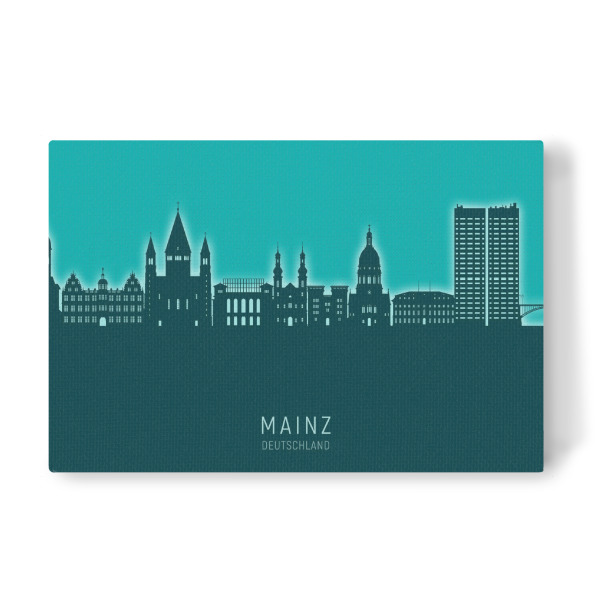 Leinwandbild "Mainz Germany Skyline Glow Teal" artboxONE - Städte