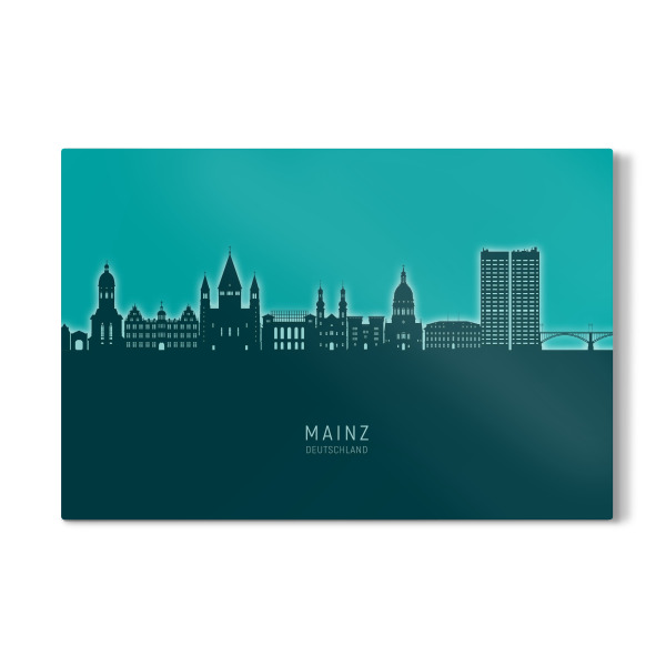 Galerie-Print "Mainz Germany Skyline Glow Teal" 30x20 cm artboxONE