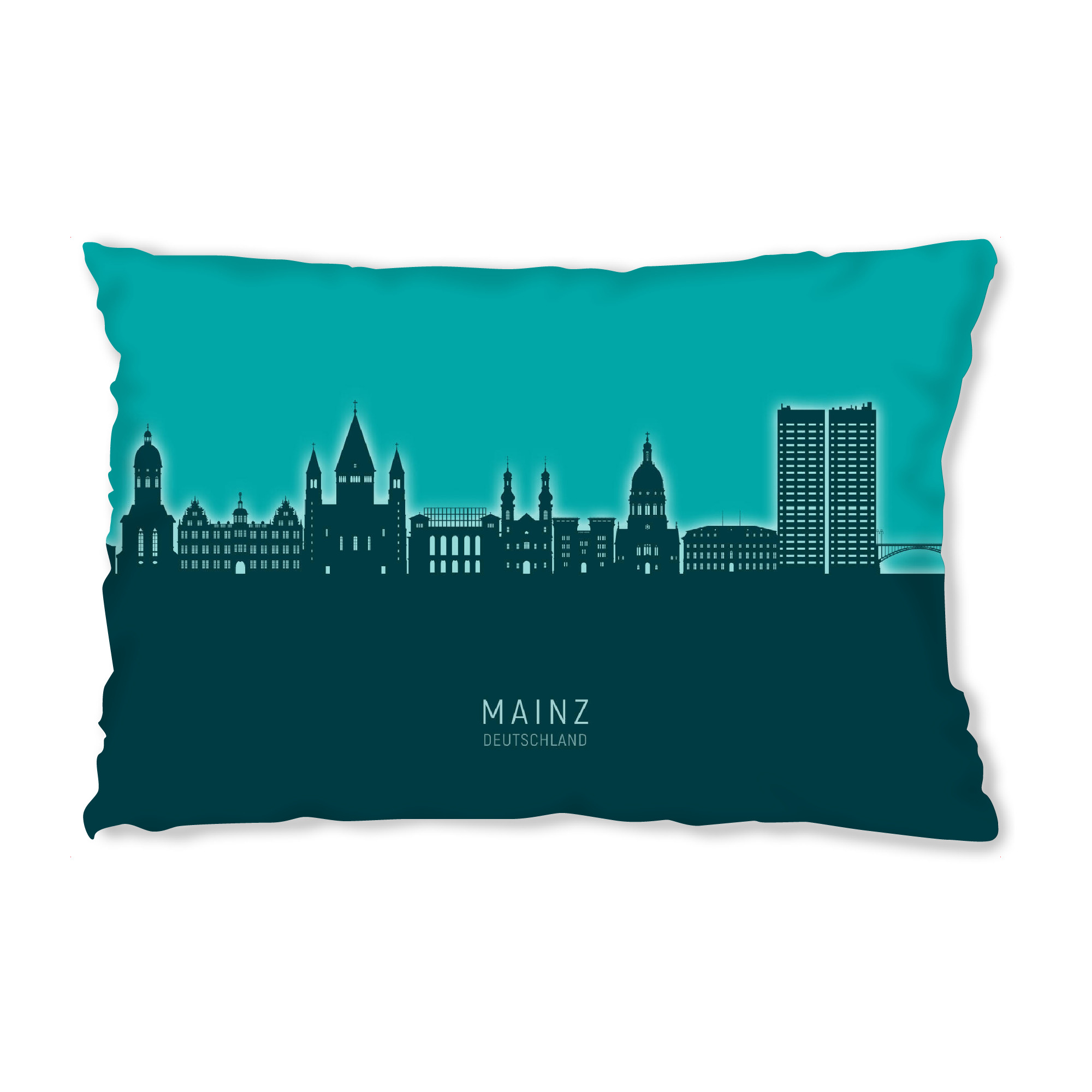 Design-Kissen "Mainz Germany Skyline Glow Teal" artboxONE - Städte