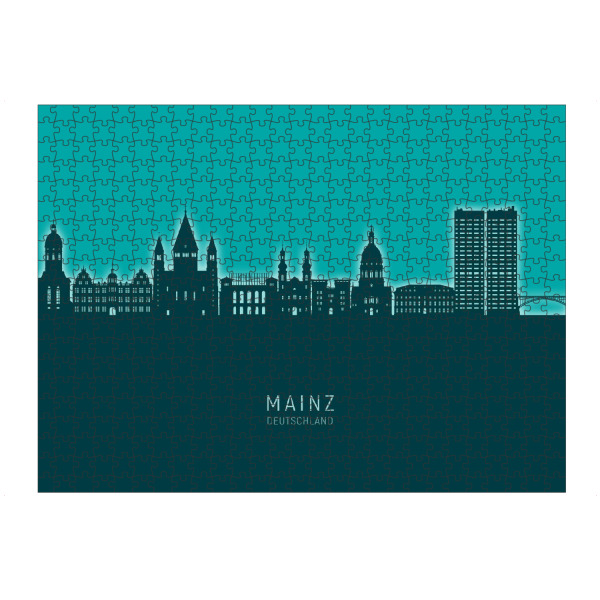 Puzzle Ravensburger "Mainz Germany Skyline Glow Teal" artboxONE - Städte