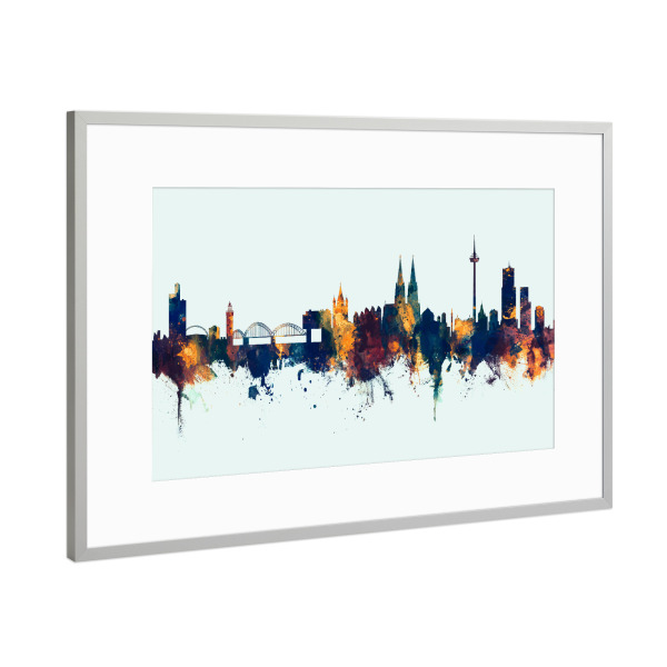 Poster mit Rahmen Silber "Cologne Germany Skyline Winter" artboxONE - Städte,Städte / Köln