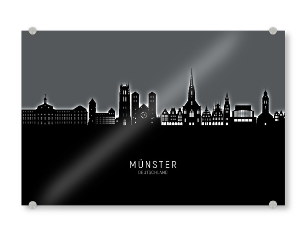 Acrylglasbild "Münster Skyline Glow White" artboxONE - Städte - Münster,Deutschland,Skyline,Cityscape,Stadtbild,Watercolor,Painting,City,Stadt,Germany