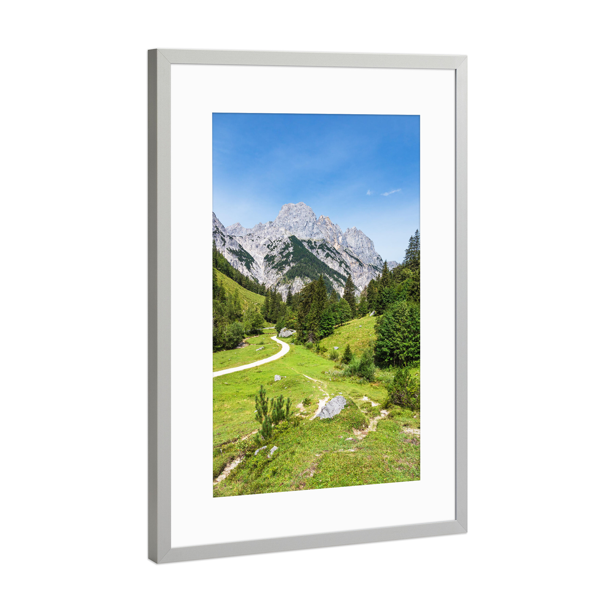 Poster mit Rahmen Silber "Alm und Berggipfel" artboxONE - Natur,Reise