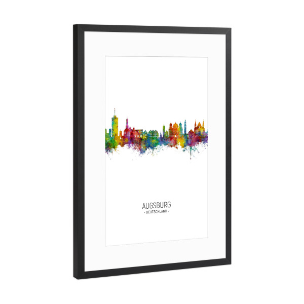 Poster mit Rahmen Schwarz (Metallic) "Augsburg Germany Skyline Portrait" artboxONE - Städte