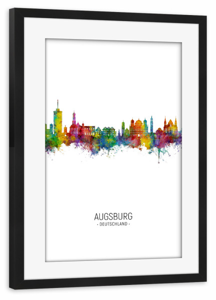 Poster mit Rahmen schwarz "Augsburg Germany Skyline Portrait" artboxONE - Städte