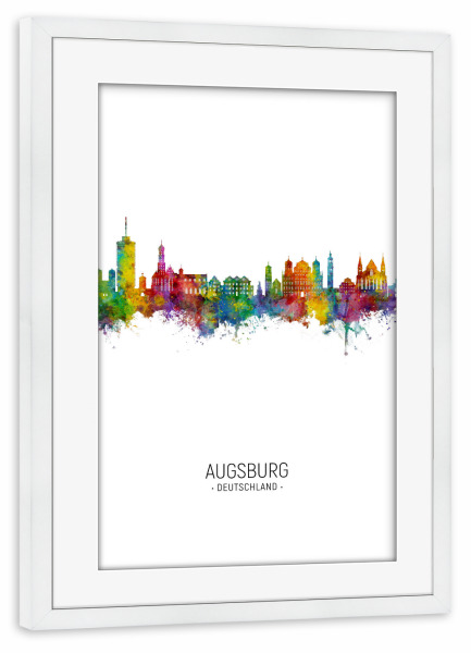 Poster mit Rahmen weiß "Augsburg Germany Skyline Portrait" artboxONE - Städte
