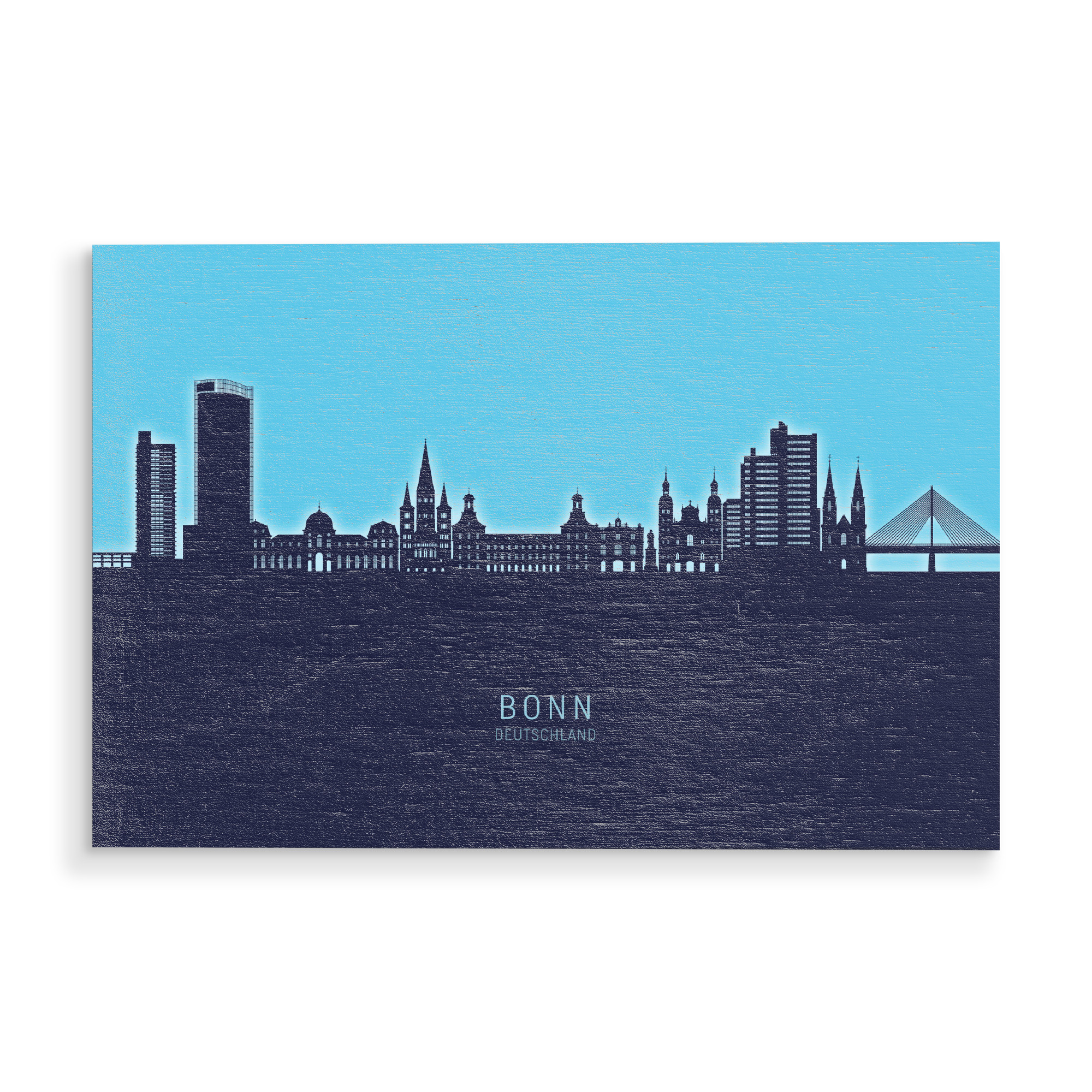 Holzbild "Bonn Germany Skyline Glow Blue" artboxONE - Städte - Bonn,Deutschland,Skyline,Cityscape,Stadtbild,Watercolor,Painting,City,Stadt,Germany