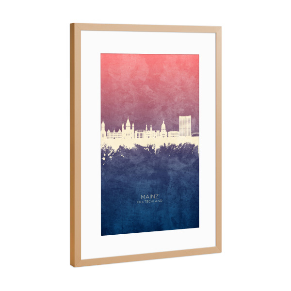 Poster mit Rahmen Kupfer "Mainz Germany Skyline BlueRose" artboxONE - Städte
