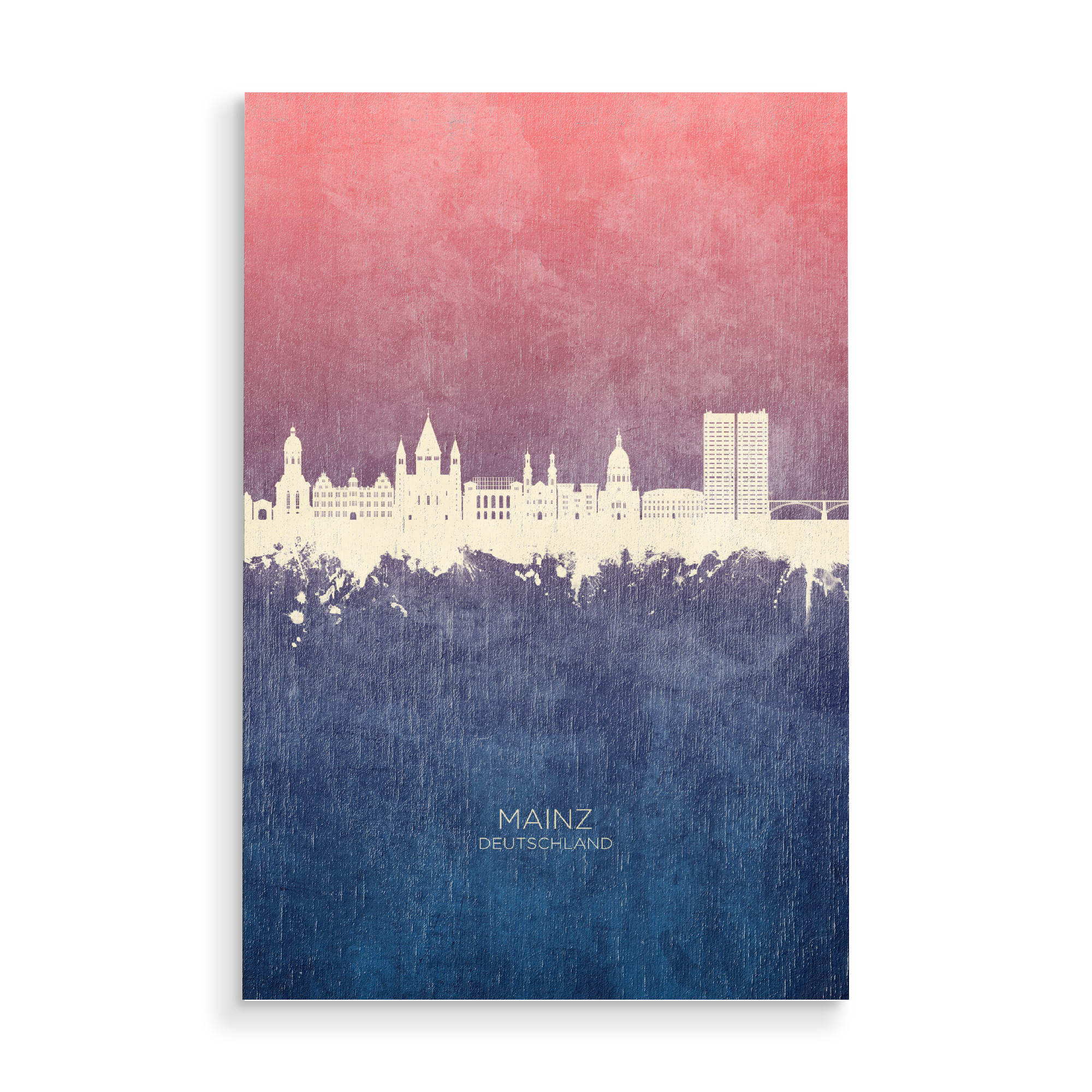 Holzbild "Mainz Germany Skyline BlueRose" artboxONE - Städte - Mainz,Deutschland,Skyline,Cityscape,Stadtbild,Watercolor,Painting,City,Stadt,Germany