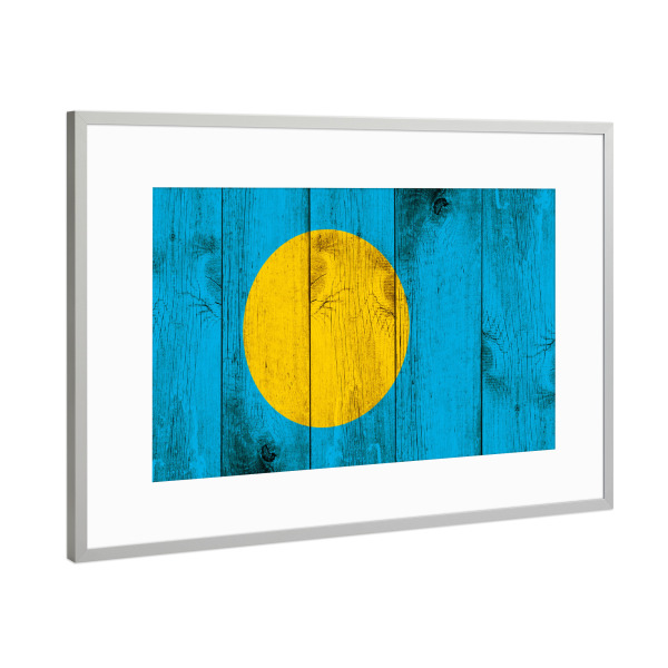 Poster mit Rahmen Silber "Palau Flag" artboxONE - Reise - Flagge,Fahne,Grunge,Retro,Südsee,Ozeanien,Palau,Flag