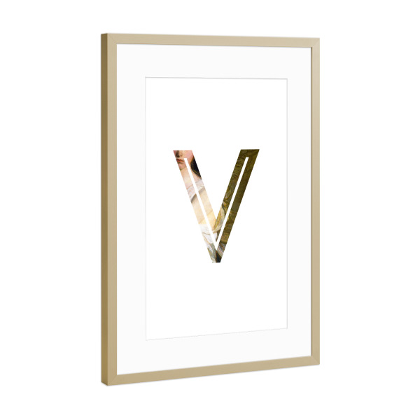 Poster mit Rahmen Gold "IMPRESS-LETTER V" artboxONE - Typografie,Fashion,Buchstaben,Buchstaben / V