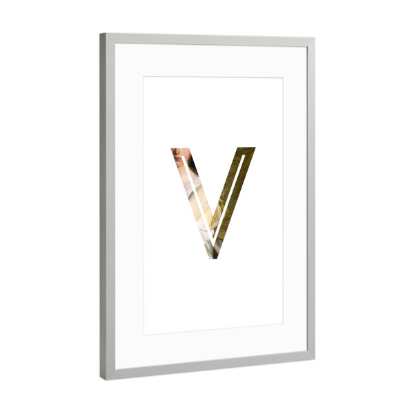 Poster mit Rahmen Silber "IMPRESS-LETTER V" artboxONE - Typografie,Fashion,Buchstaben,Buchstaben / V