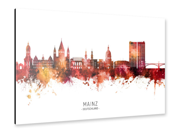 Alu-Dibond "Mainz Germany Skyline Red Name" 30x20 cm artboxONE